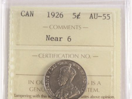 1926 Near 6 Canada 5-cents ICCS Certified AU-55 Discount