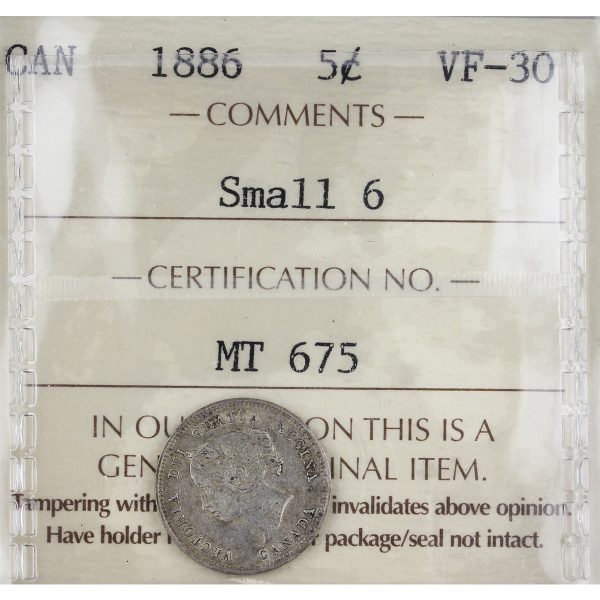 1886 Small 6 Canada 5-cents ICCS Certified VF-30 Online now