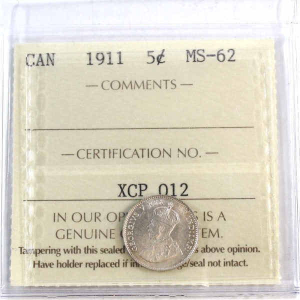 1911 Canada 5-cents ICCS Certified MS-62 (XCP 012) Fashion