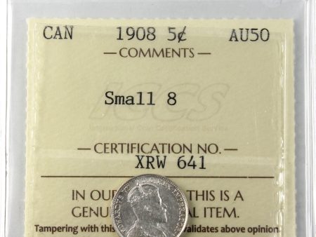 1908 Small 8 Canada 5-cents ICCS Certified AU-50 (XRW 641) Fashion