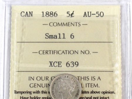 1886 Small 6 Canada 5-cents ICCS Certified AU-50 Discount