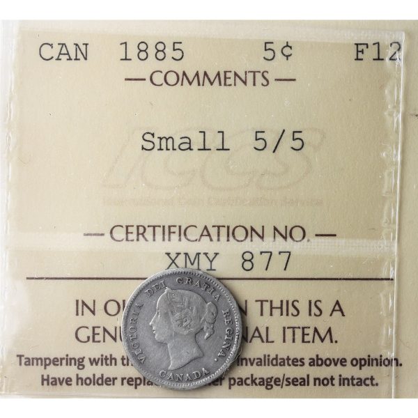 1885 Small 5 5 Canada 5-cents ICCS Certified F-12 Online Hot Sale