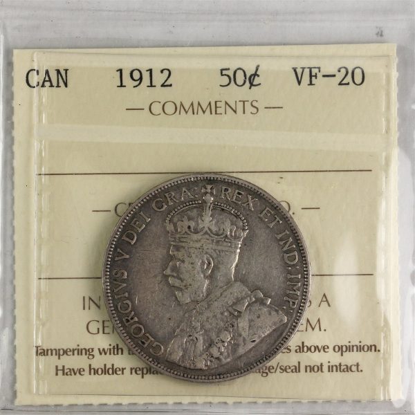 1912 Canada 50-cents ICCS Certified VF-20 Hot on Sale