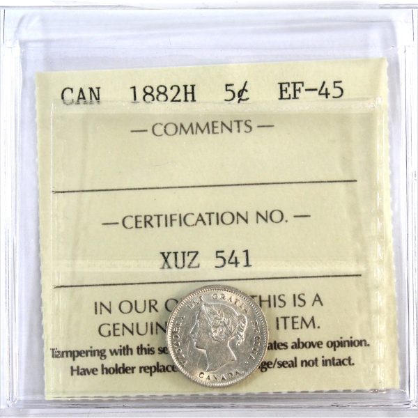 1882H Canada 5-cents ICCS Certified EF-45 Cheap