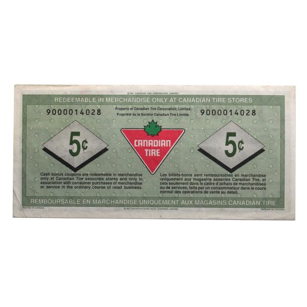 S17-Ba1-90 Replacement 1992 Canadian Tire Coupon 5 Cents VF-EF on Sale