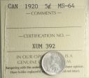 1920 Canada 5-cents ICCS Certified MS-64 (XUM 392) Hot on Sale