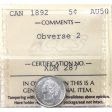 1892 Obverse 2 Canada 5-cents ICCS Certified AU-50 Hot on Sale