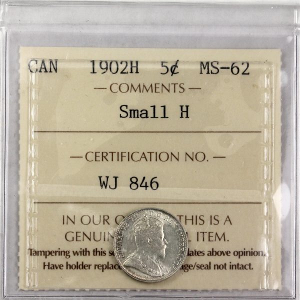 1902H Small H Canada 5-cents ICCS Certified MS-62 (WJ 846) Online Sale