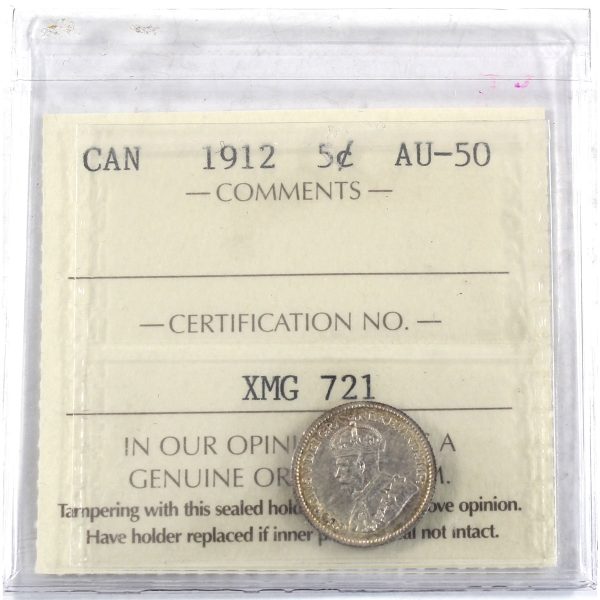 1912 Canada 5-cents ICCS Certified AU-50 Online