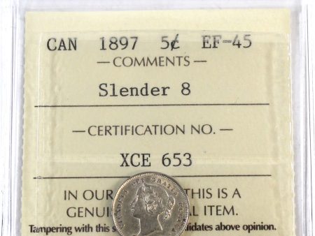 1897 Slender 8 Canada 5-cents ICCS Certified EF-45 on Sale