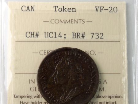 UC-14 1832 Upper Canada Engrailed Half Penny Token ICCS Certified VF-20 BR# 732 For Cheap