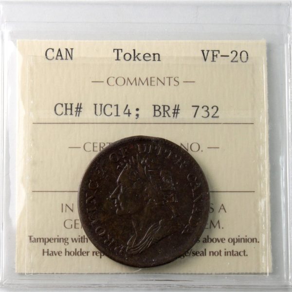 UC-14 1832 Upper Canada Engrailed Half Penny Token ICCS Certified VF-20 BR# 732 For Cheap