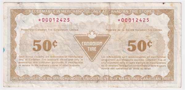 S13-Ea-*0 Replacement 1991 Canadian Tire Coupon 50 Cents Very Fine Hot on Sale