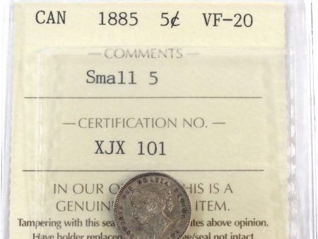 1885 Small 5 Canada 5-cents ICCS Certified VF-20 For Discount