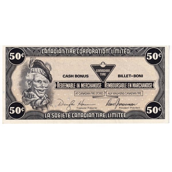 S8-E-DZ1 White C 1985 Canadian Tire Coupon 50 Cents Almost Uncirculated Supply