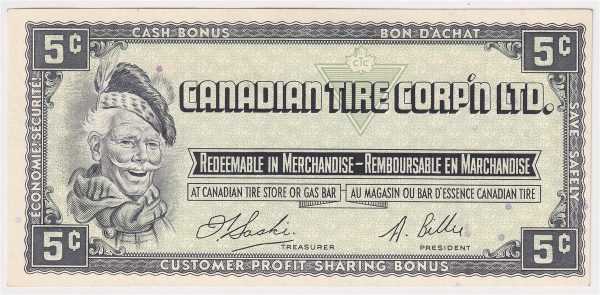 S1-B-H 1961 Canadian Tire Coupon 5 Cents Uncirculated (Stain) Supply