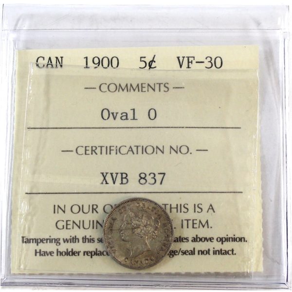 1900 Oval 0 s Canada 5-cents ICCS Certified VF-30 Online Sale