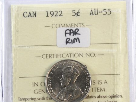 1922 Far Rim Canada 5-cents ICCS Certified AU-55 Supply