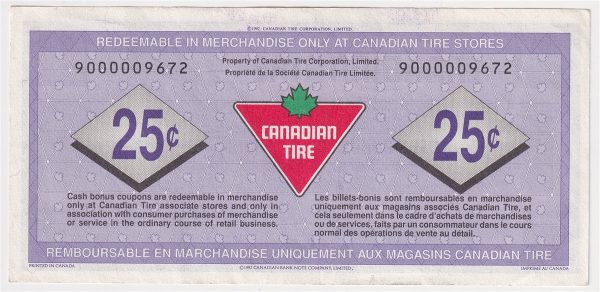 S17-Da1-90 Replacement 1992 Canadian Tire Coupon 25 Cents Almost Uncirculated Cheap