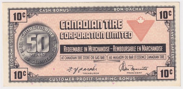 S3-C-T 1972 Canadian Tire Coupon 10 Cents AU-UNC Fashion