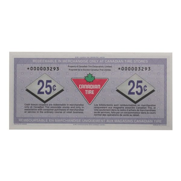 S17-Da-*0 Replacement 1992 Canadian Tire Coupon 25 Cents Uncirculated For Cheap