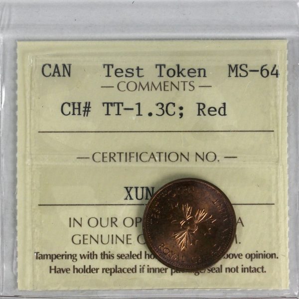 TT-1.3C Canada 1-cent Test Token ICCS Certified MS-64 Red Sale