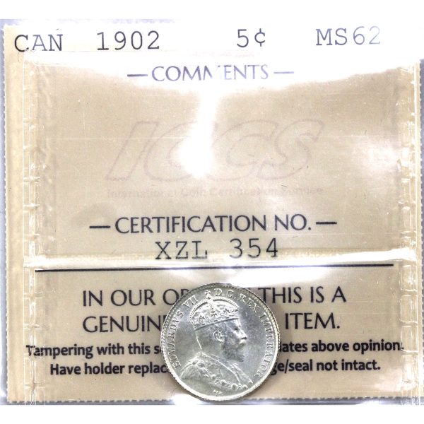 1902 Canada 5-cents ICCS Certified MS-62 (XZL 354) Fashion