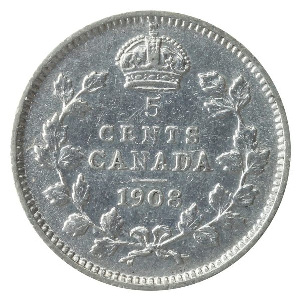 1908 Large 8 Canada 5-cents ICCS Certified EF-40 Sale