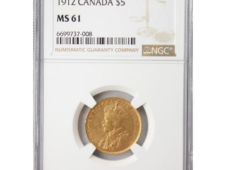 1912 Canada $5 Gold NGC Certified MS-61 Discount