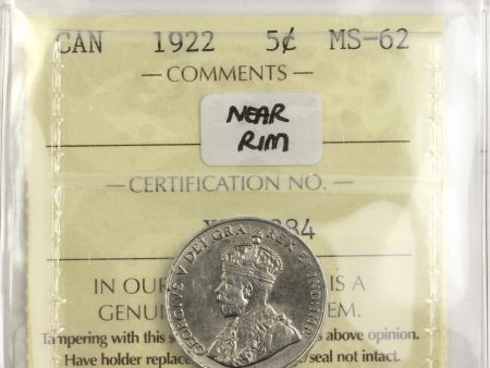 1922 Near Rim Canada 5-cents ICCS Certified MS-62 (XPM 284) Discount