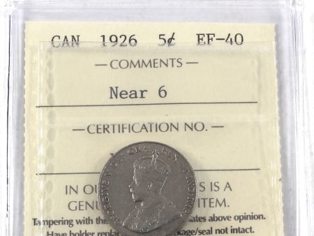 1926 Near 6 Canada 5-cents ICCS Certified EF-40 For Sale