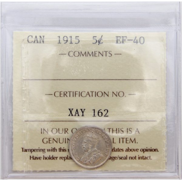 1915 Canada 5-cents ICCS Certified EF-40 Discount