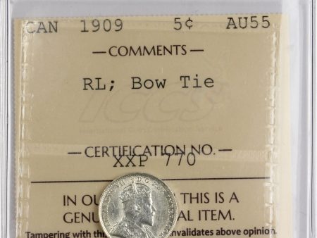 1909 Round Leaves; Bow Tie Canada 5-cents ICCS Certified AU-55 (XXP 770) Fashion