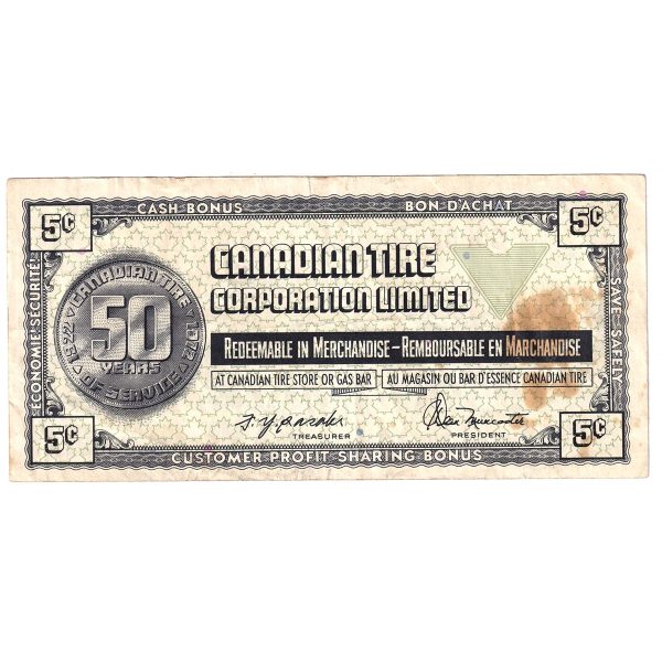 S2-B-S 1972 Canadian Tire Coupon 5 Cents Very Fine (Stain) Online