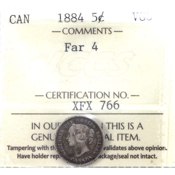 1884 Far 4 Canada 5-cents ICCS Certified VG-8 Online Hot Sale