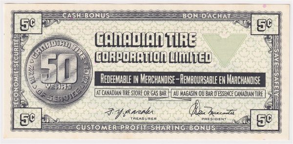 S2-B-S 1972 Canadian Tire Coupon 5 Cents Uncirculated Fashion