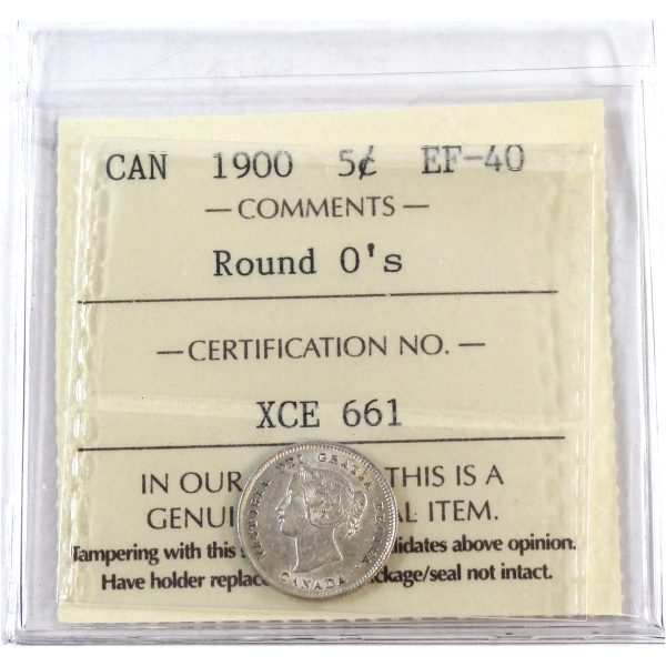 1900 Round O s Canada 5-cents ICCS Certified EF-40 Online Hot Sale