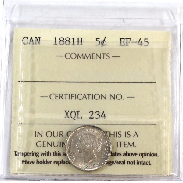 1881H Canada 5-cents ICCS Certified EF-45 Cheap