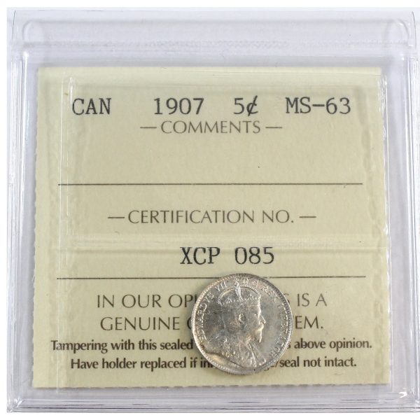 1907 Canada 5-cents ICCS Certified MS-63 Online Sale