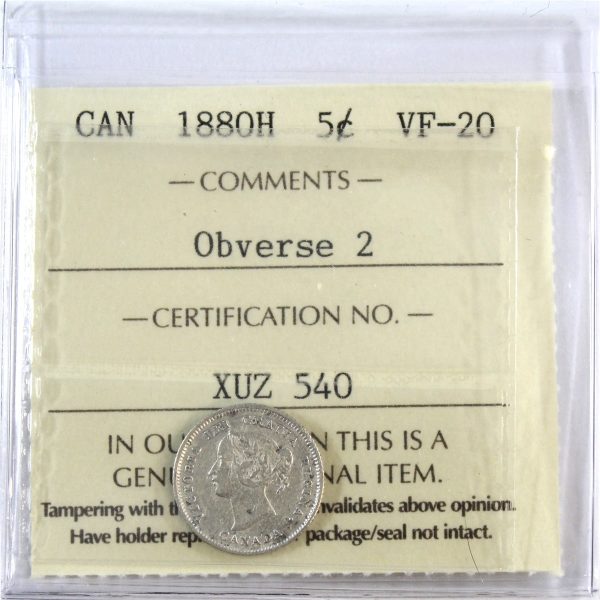 1880H Obv. 2 Canada 5-cents ICCS Certified VF-20 Online