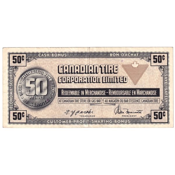 S3-E-V 1972 Canadian Tire Coupon 50 Cents VF-EF on Sale