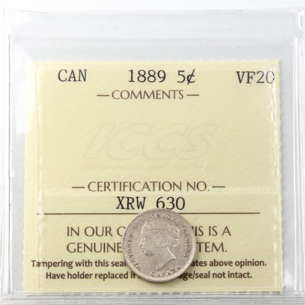 1889 Canada 5-cents ICCS Certified VF-20 Fashion