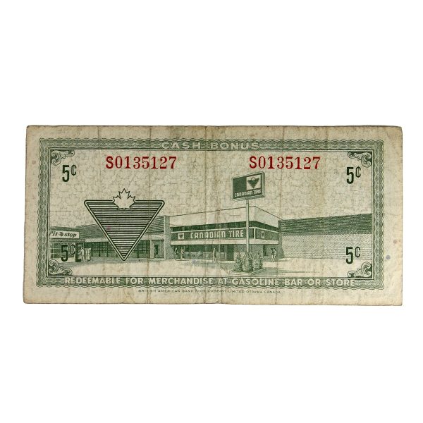 S2-B-S 1972 Canadian Tire Coupon 5 Cents Fine For Sale