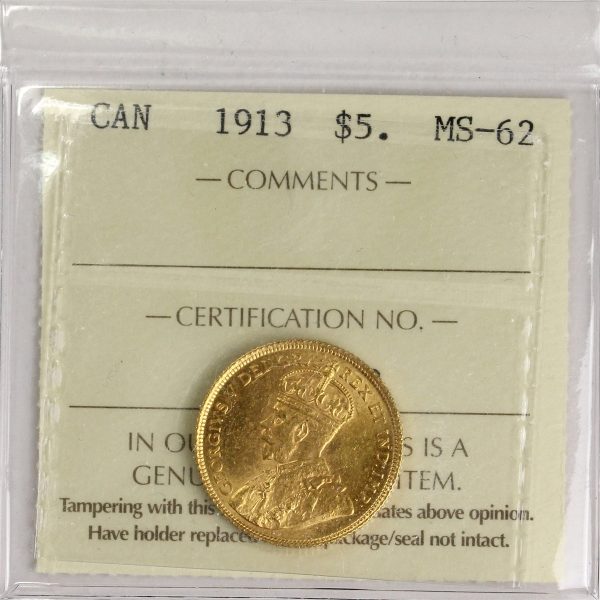 1913 Canada $5 Gold ICCS Certified MS-62 Online now