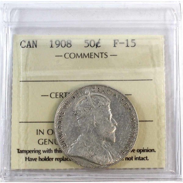 1908 Canada 50-cents ICCS Certified F-15 For Discount