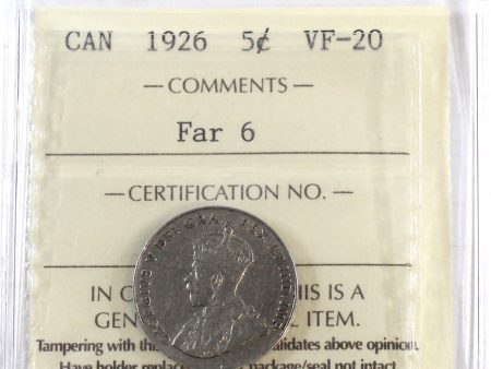 1926 Far 6 Canada 5-cents ICCS Certified VF-20 Online Sale