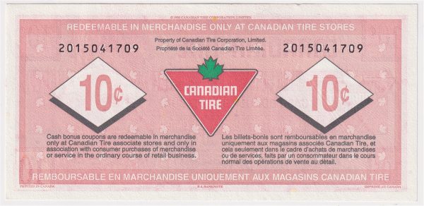 S20-Ca-20 Replacement 1996 Canadian Tire Coupon 10 Cents Uncirculated Discount