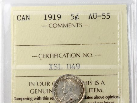 1919 Canada 5-cents ICCS Certified AU-55 Discount