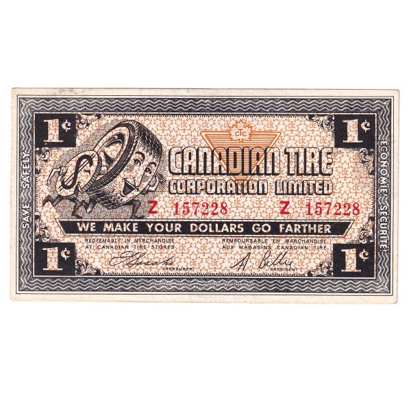 G4-A-Z 1962 Canadian Tire Coupon 1 Cent Almost Uncirculated (Holes) For Cheap