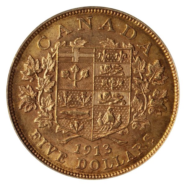 1913 Canada $5 Gold CCCS Certified MS-60 Online Hot Sale